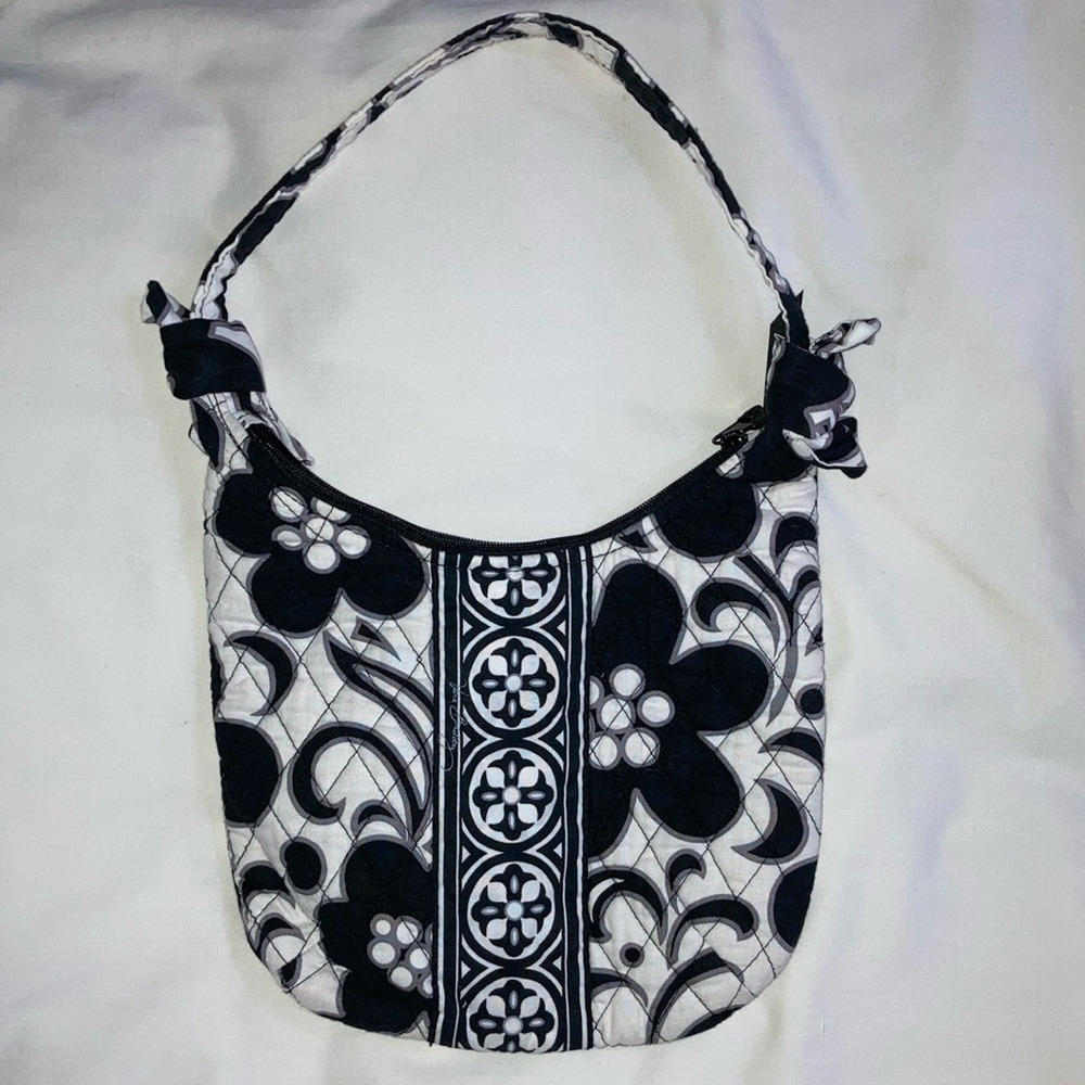 Vera Bradley Baguette Mini Hobo Bag Night & Day Black/White Floral EUC